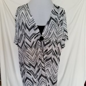 Studio 1940 Women's White Black Sparkle Dots Geometric Short Sleeves Size 30/32W